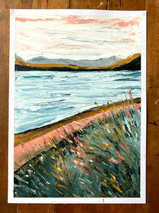 A Day at the Lake - Oil on Card