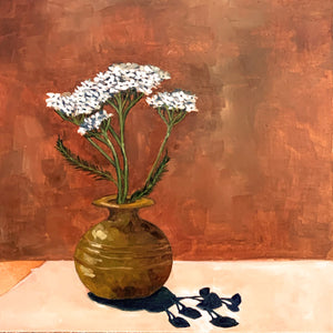 Yarrow in a little brown vase